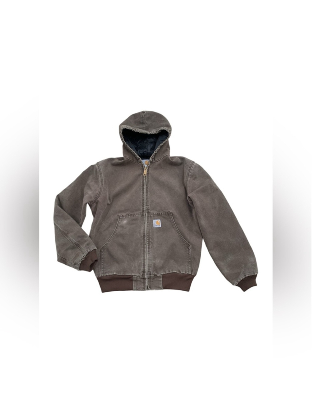 Vintage Carhartt Size Youth Large Y06 Brown Hooded Canvas Work Chore Jacket